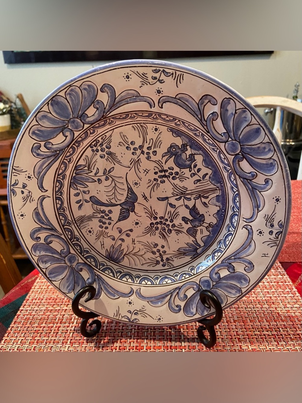 Berardos Hand-Painted Portuguese Ceramic Wall Plate Bird, (Blue on White)